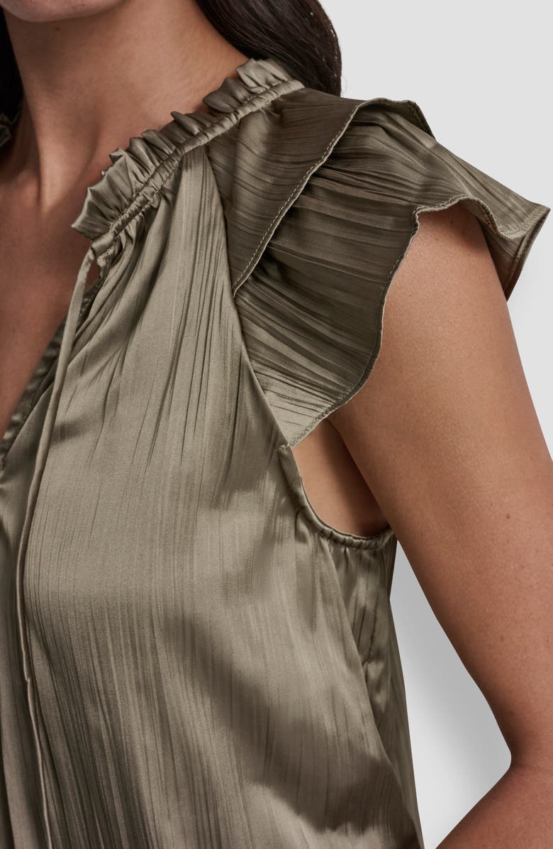DKNY Pleated Tie Front Satin Top, Alternate, color, Light Fatigue