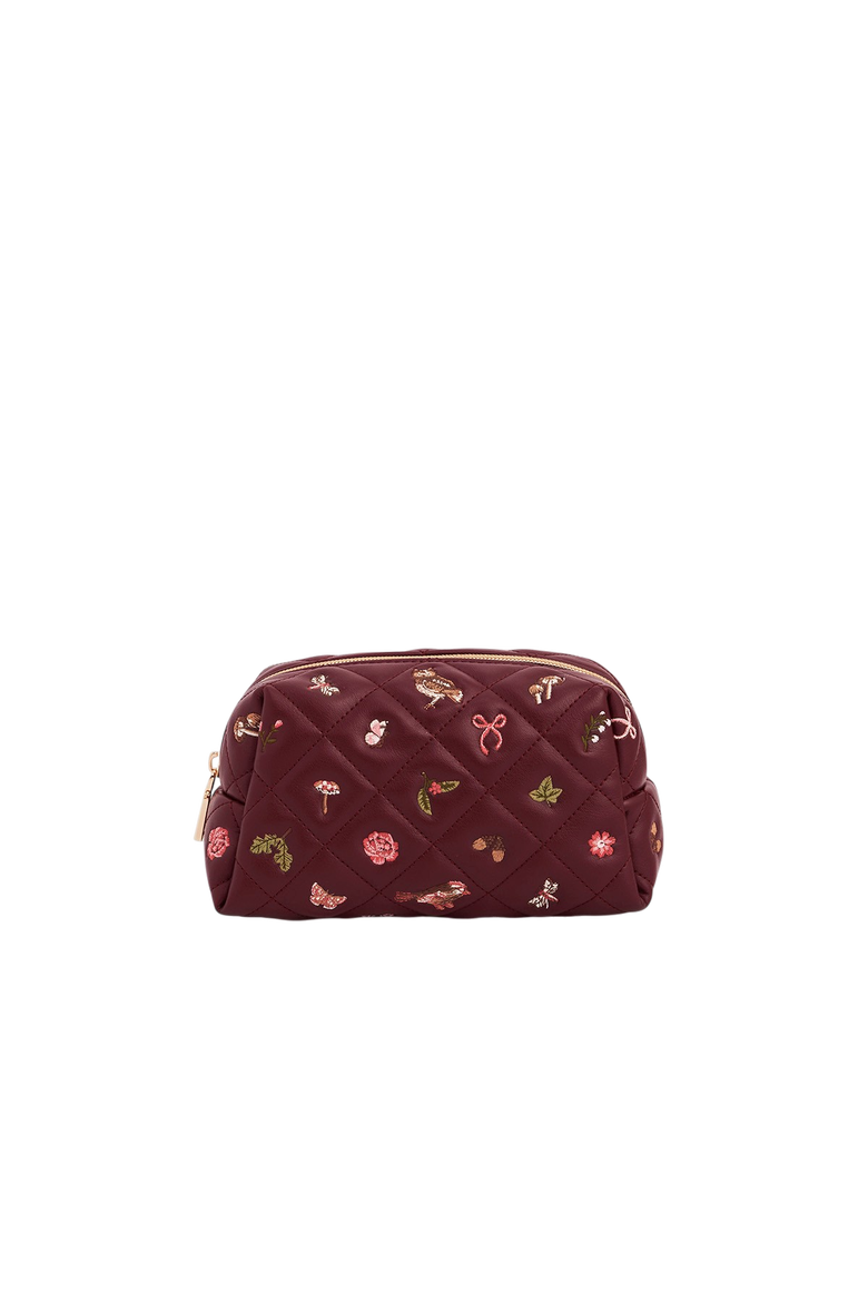 Embroidered Quilted Medium Pouch, Main, color, Burgundy