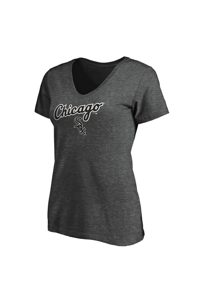 FANATICS Women's Fanatics Branded Heathered Charcoal Chicago White Sox Team Logo Lockup V-Neck T-Shirt, Alternate, color, Heather Charcoal