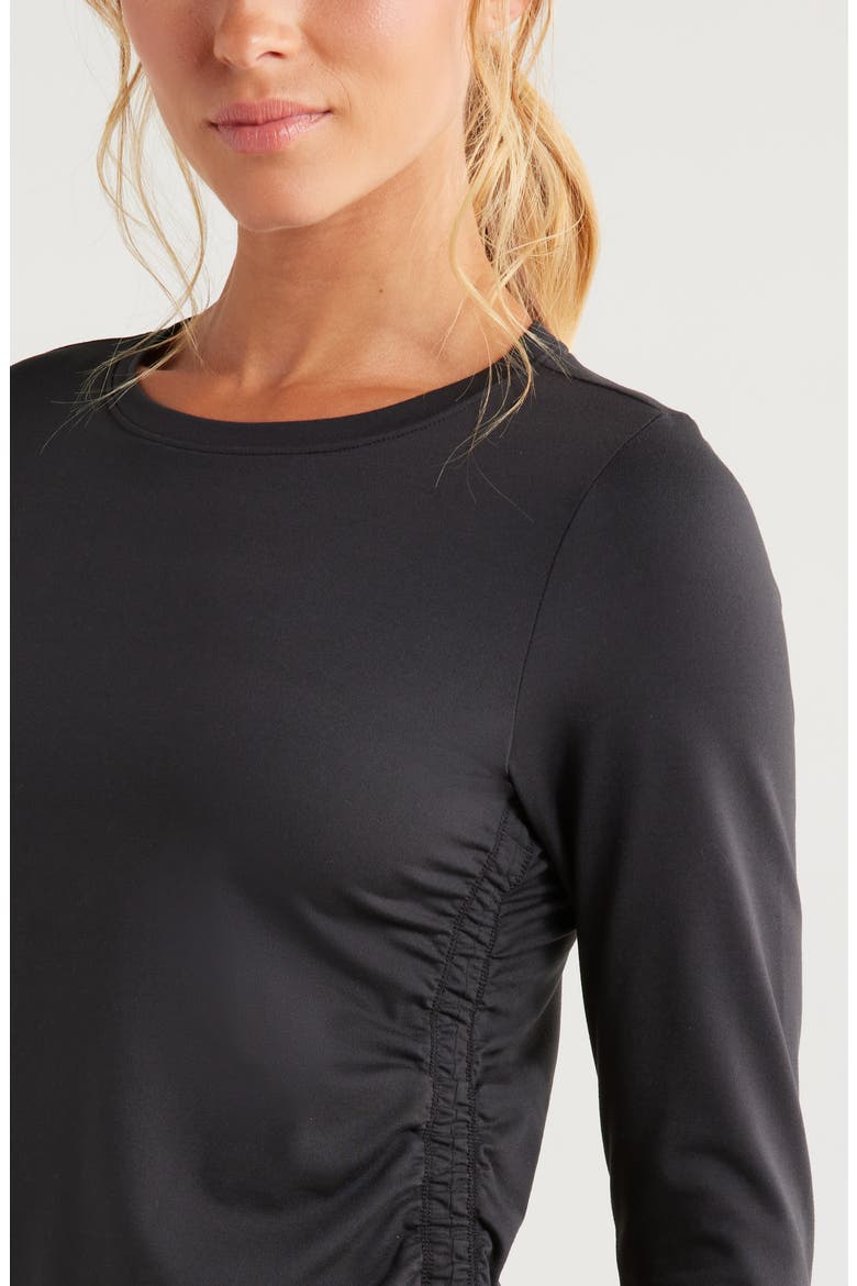 Ruched Long Sleeve T-Shirt, Alternate, color, BLACK