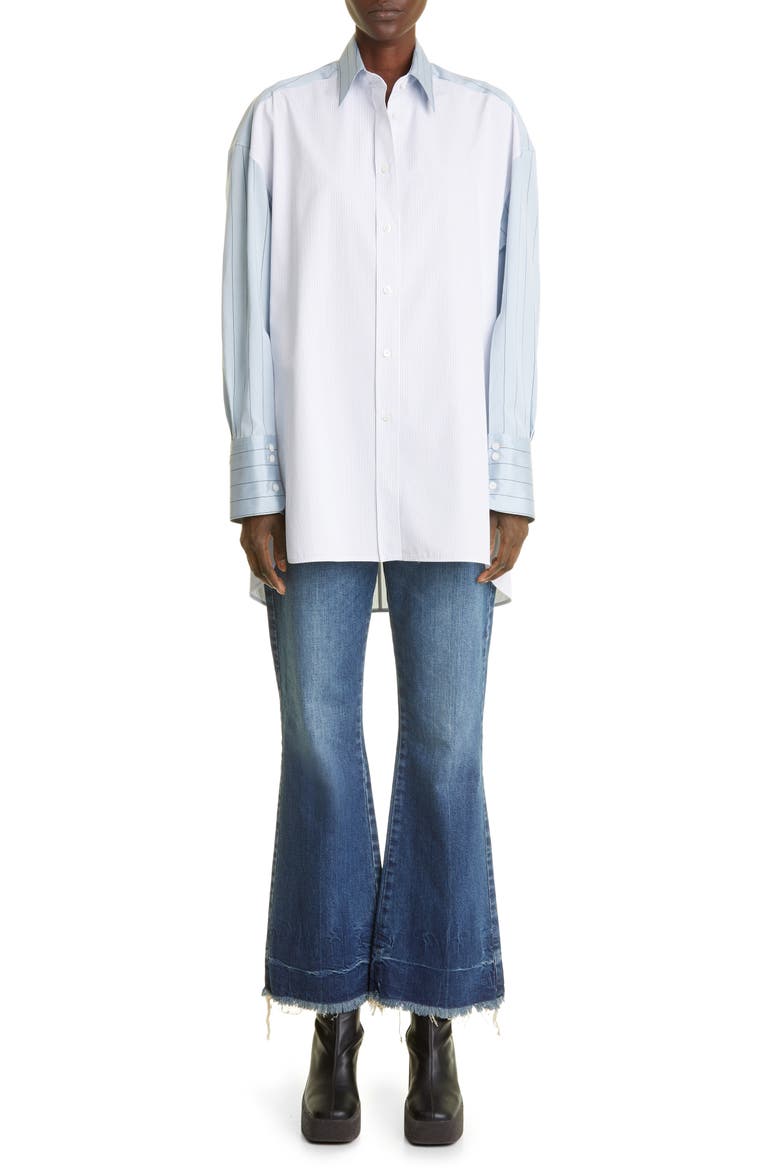 Stripe Oversize High-Low Organic Cotton Button-Up Shirt, Alternate, color, 8519 WHITE/ BLUE