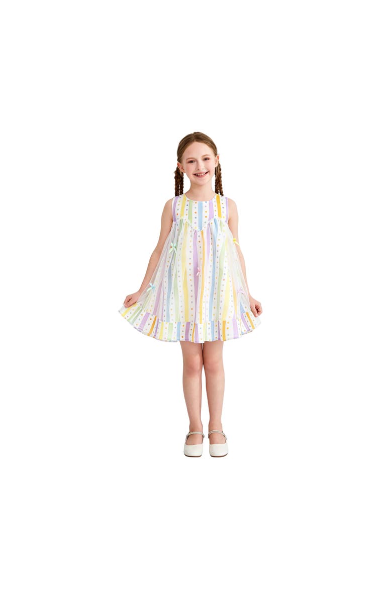Caliora Striped Bow Tulle Dress, Alternate, color, White