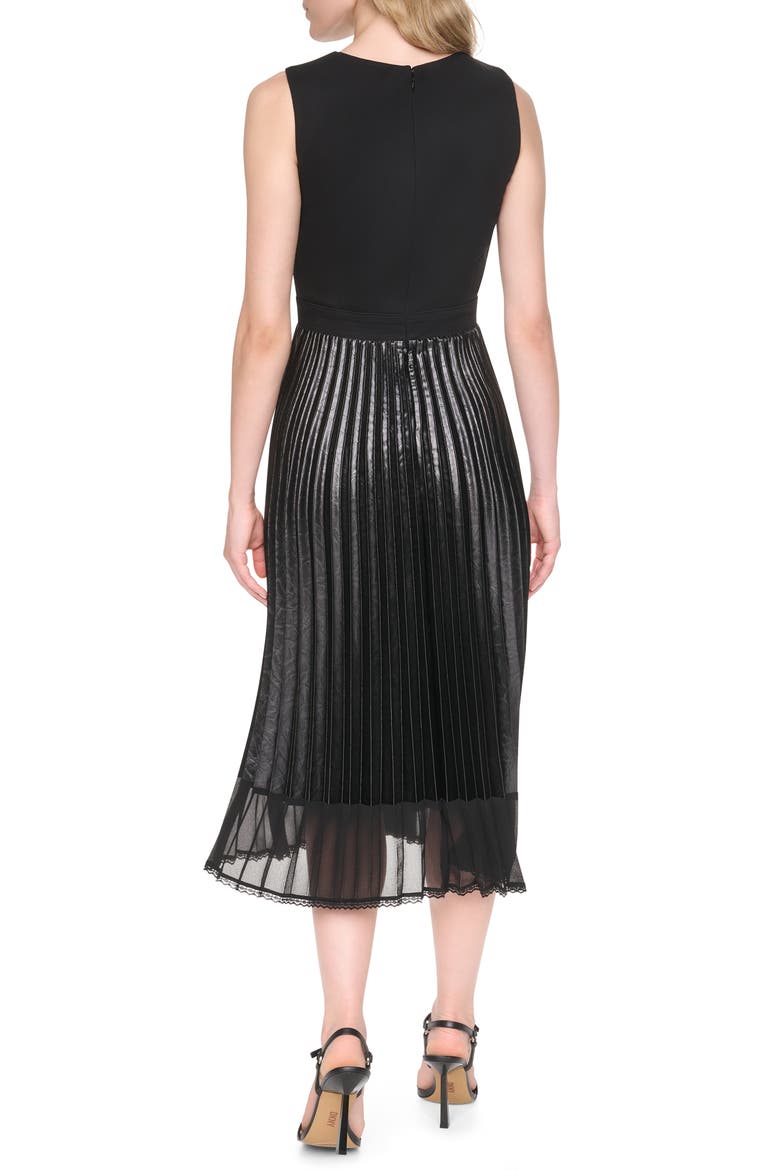 Mixed Media Sleeveless Midi Dress, Alternate, color, BLACK