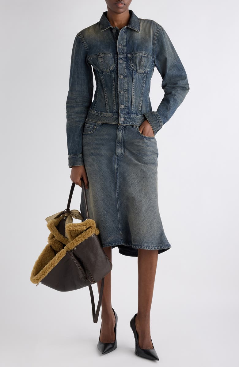 Balenciaga Denim Corset Jacket, Alternate, color, 3394 Navy/ Green/ Yellow