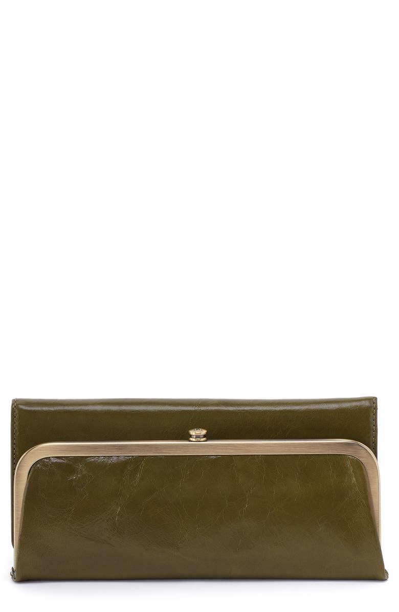 HOBO Rachel Leather Frame Wallet, Main, color, Olive Veil