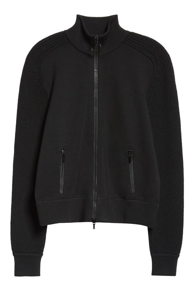 Stretch Merino Wool Bomber Cardigan, Alternate, color, BLACK