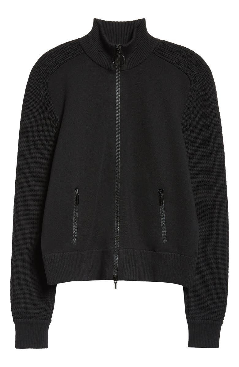 Akris punto Stretch Merino Wool Bomber Cardigan, Alternate, color, Black