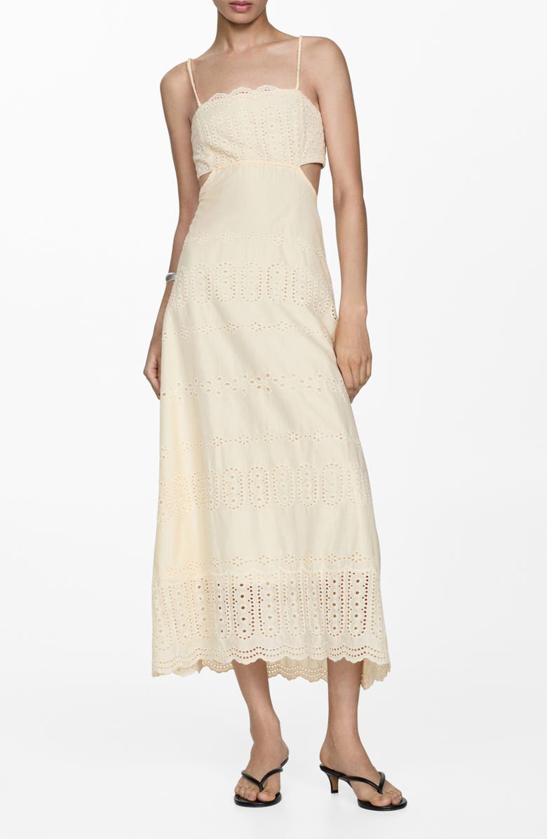 MANGO Broderie Anglaise Midi Sundress, Main, color, 