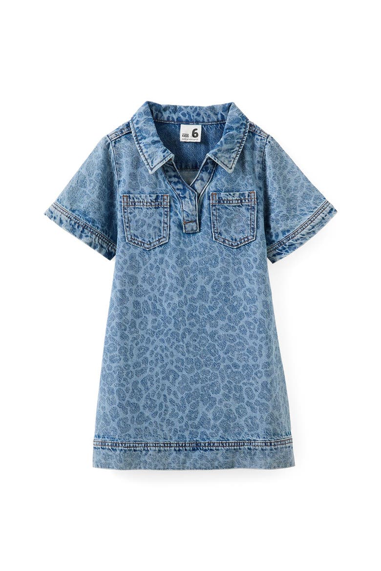 Kid's Denim Polo Dress, Main, color, Blue Haven Mid Blue Leopard
