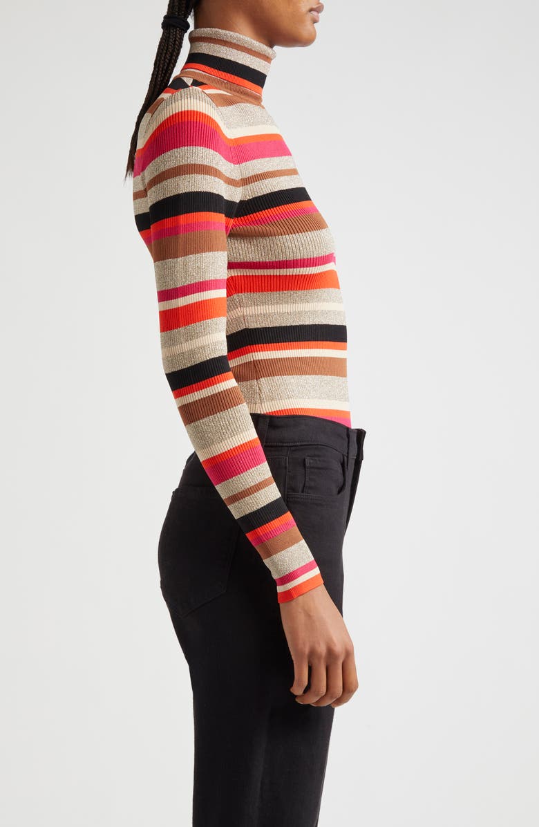 L'AGENCE Olene Metallic Stripe Turtleneck Top, Alternate, color, Orangepin