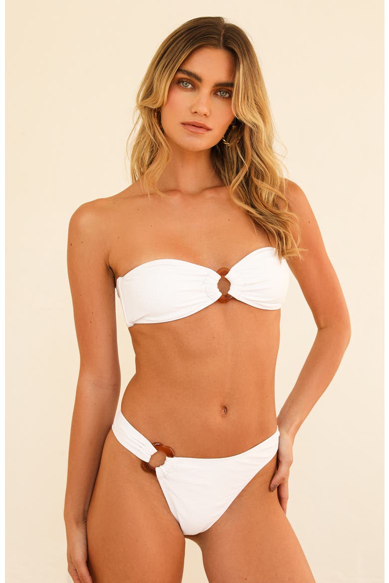 Lotus Bandeau Swim Bikini Top, Alternate, color, White Rib