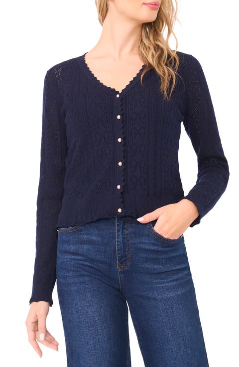 Pointelle Stitch Bow Cotton Cardigan