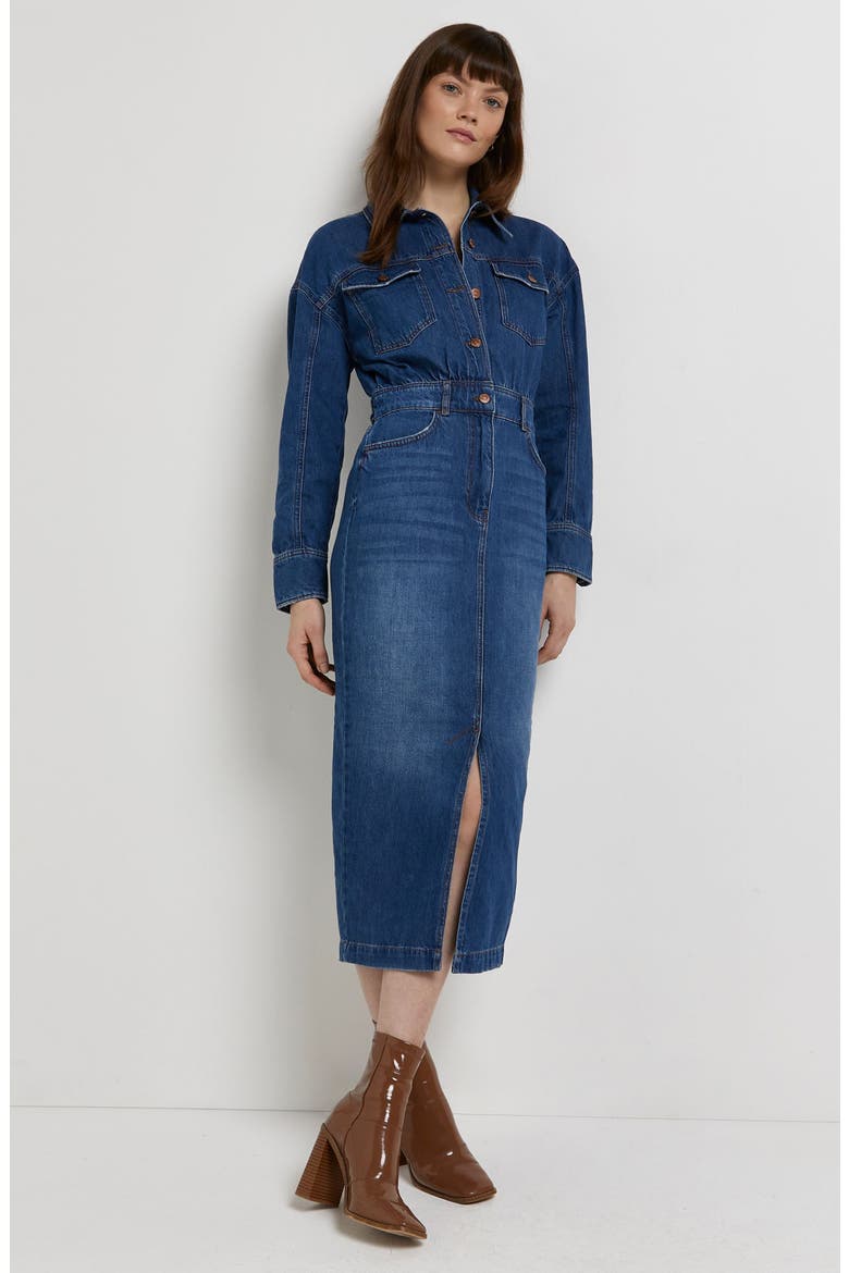 Long Sleeve Denim Midi Dress, Alternate, color, MEDIUM DENIM