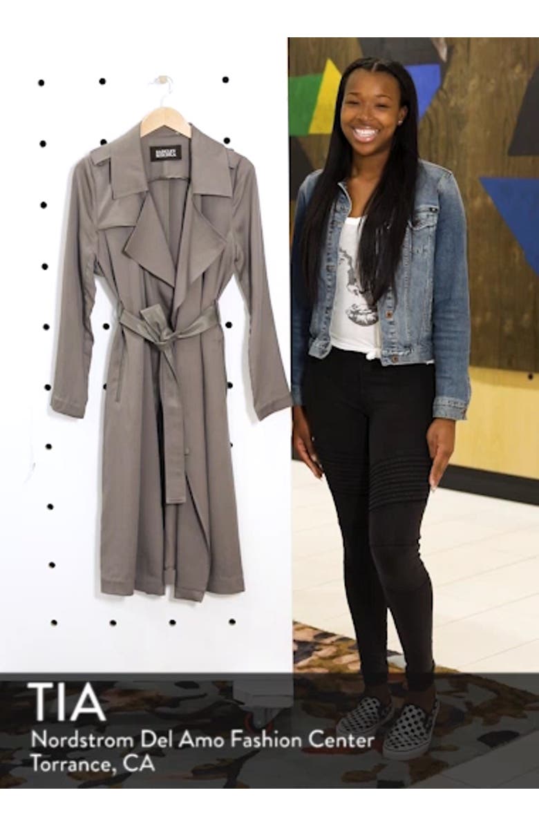 Badgley Mischka Faux Leather Trim Long Trench Coat, sales video thumbnail