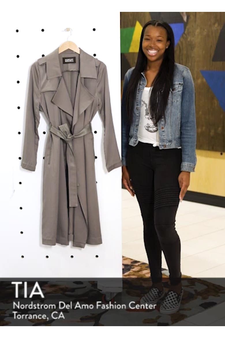 Badgley Mischka Faux Leather Trim Long Trench Coat video
