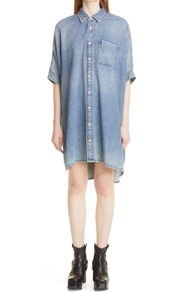 R13 Oversize Boxy Denim Shirtdress, Main, color, Chester Blue
