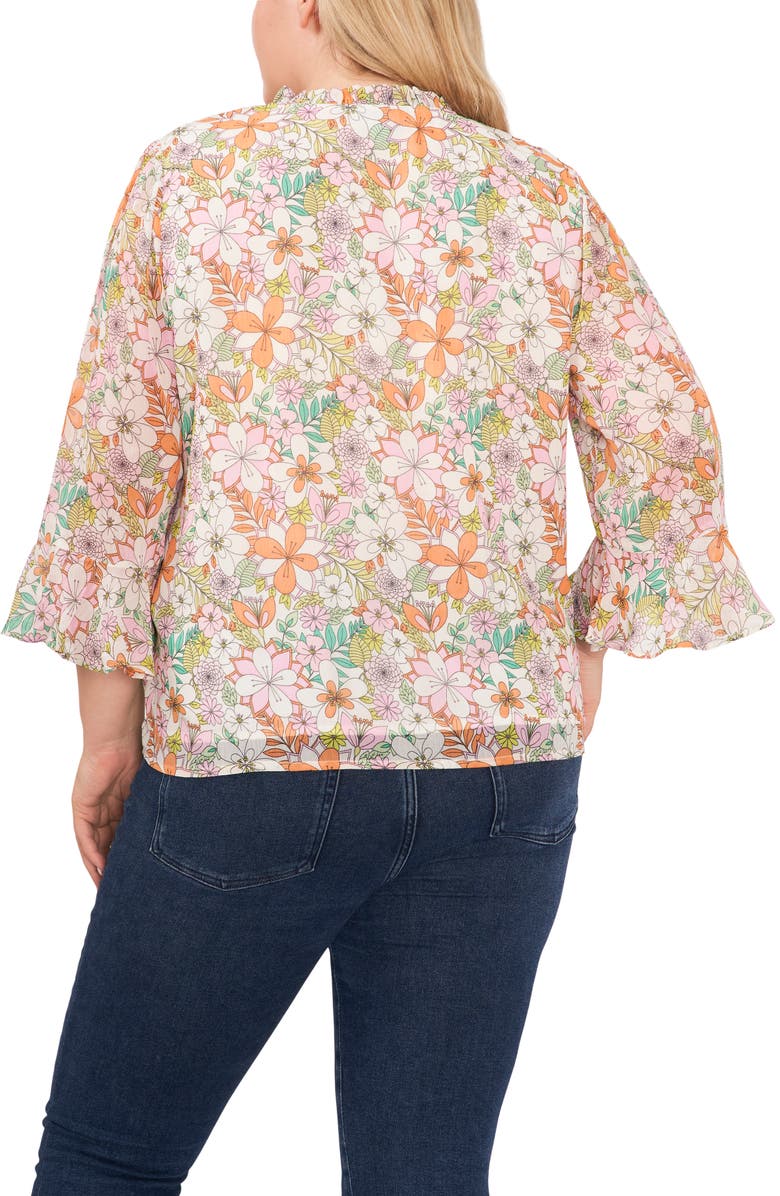 CeCe Floral Ruffle Tie Neck Top, Alternate, color, 