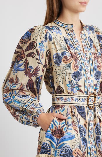 Nature Land Long Sleeve Belted Minidress