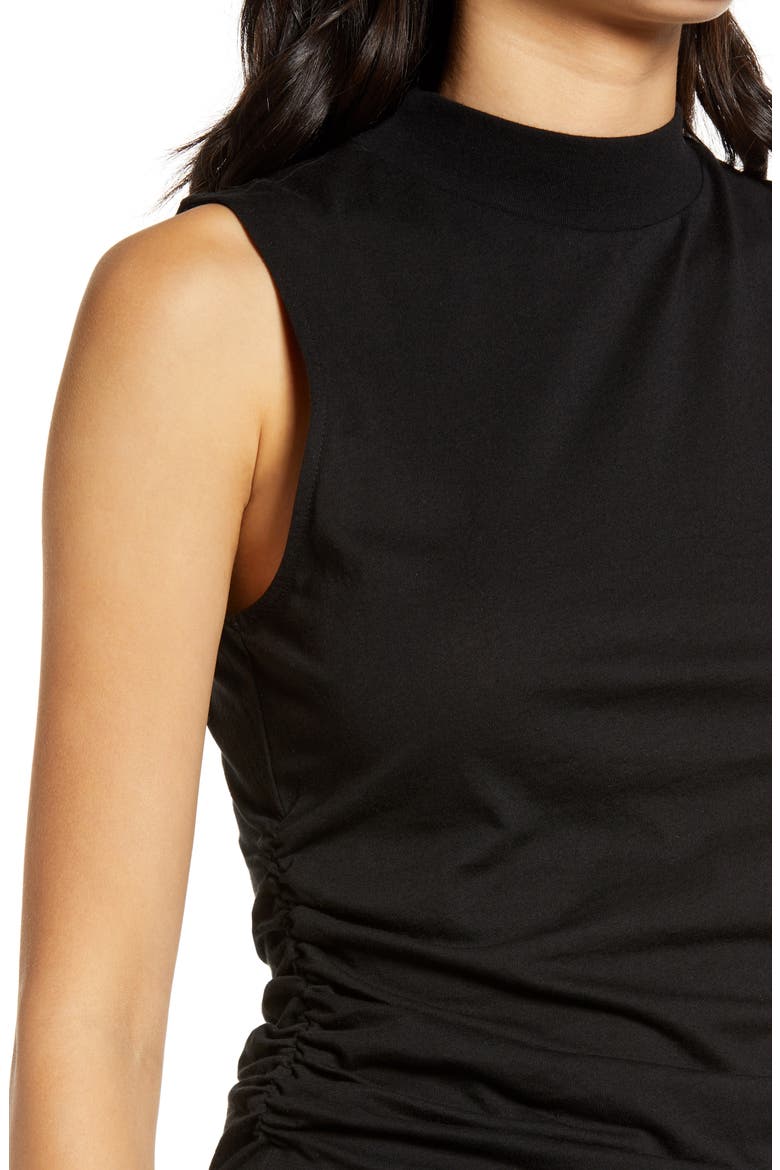 Ruched Mock Neck Tank, Alternate, color, BLACK