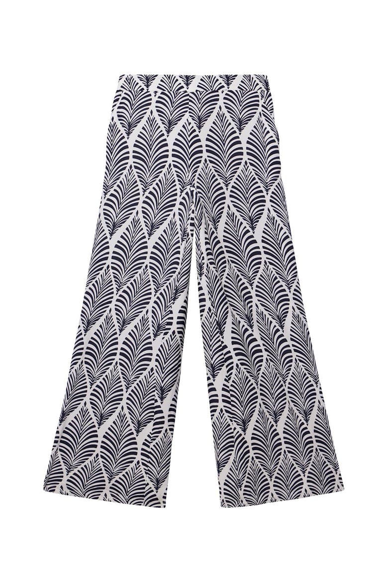 Leaf Print Wide Leg Trousers, Alternate, color, Blue