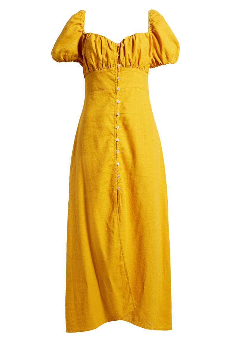 Women's Puff Sleeve Button Midi Dress, Alternate, color, MUSTARD