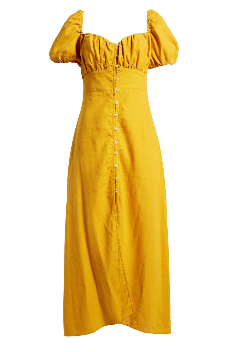 PRIM Women's Puff Sleeve Button Midi Dress, Alternate, color, Mustard