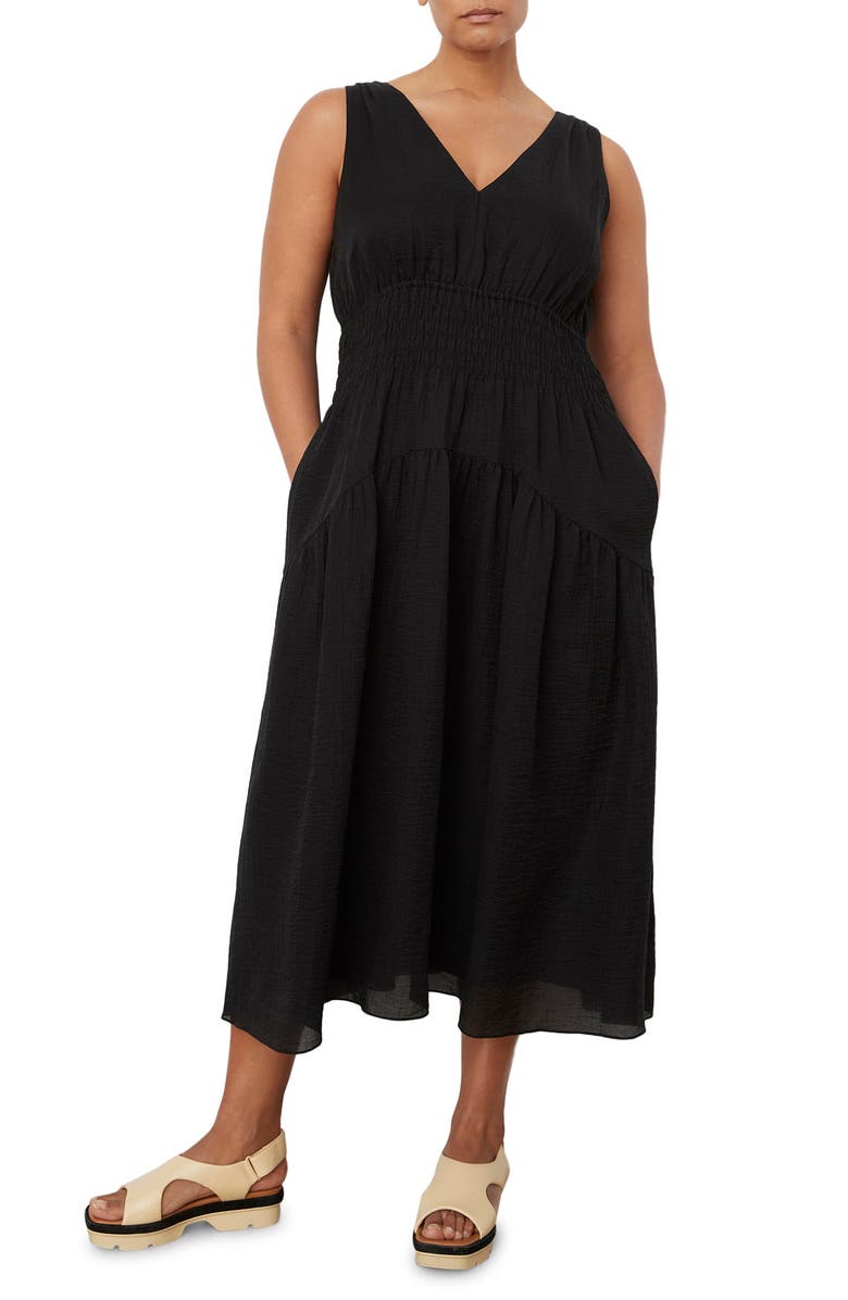 Vince Smocked Tiered Midi Dress, Main, color, Black