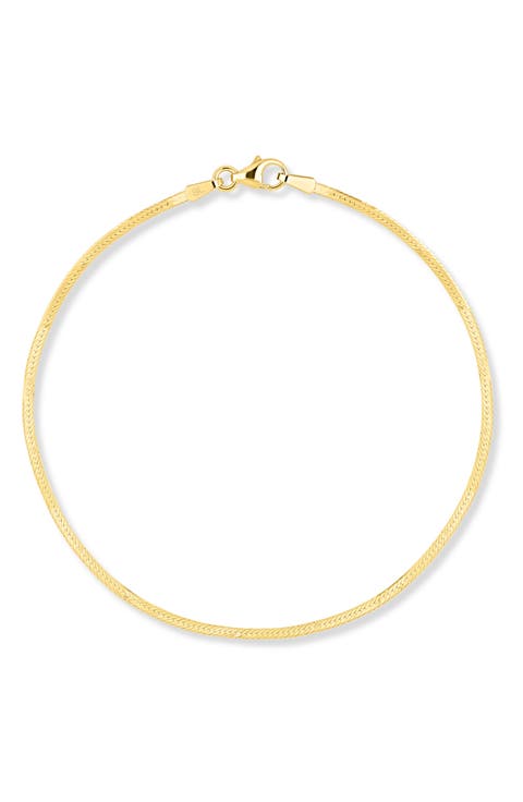 14K Gold 1mm Herringbone Chain Bracelet