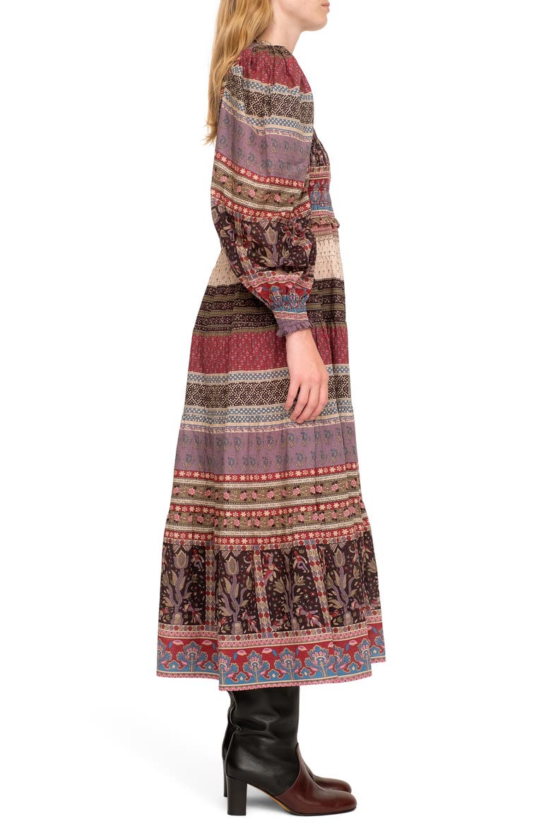 Brooke Border Smocked Long Sleeve Midi Dress, Alternate, color, MULTI
