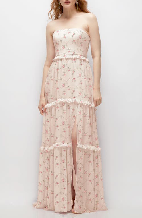 After Six Ruffle Chiffon Strapless Gown In Floral Print