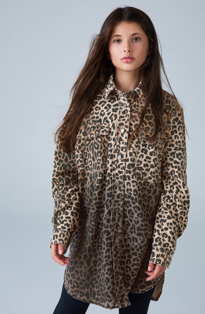 smALLSAINTS by ALLSAINTS Kids' Leopard Ombré Oversize Denim Shacket, Alternate, color, Brown