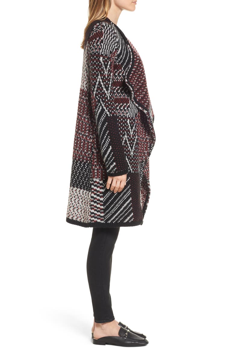 Jacquard Cardigan, Alternate, color, BLACK- RED PATTERN