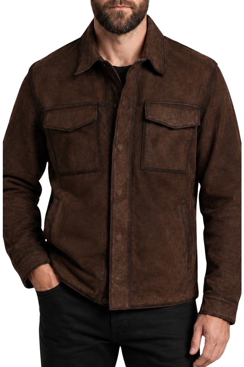 Leather Shacket, Main, color, DARK BROWN