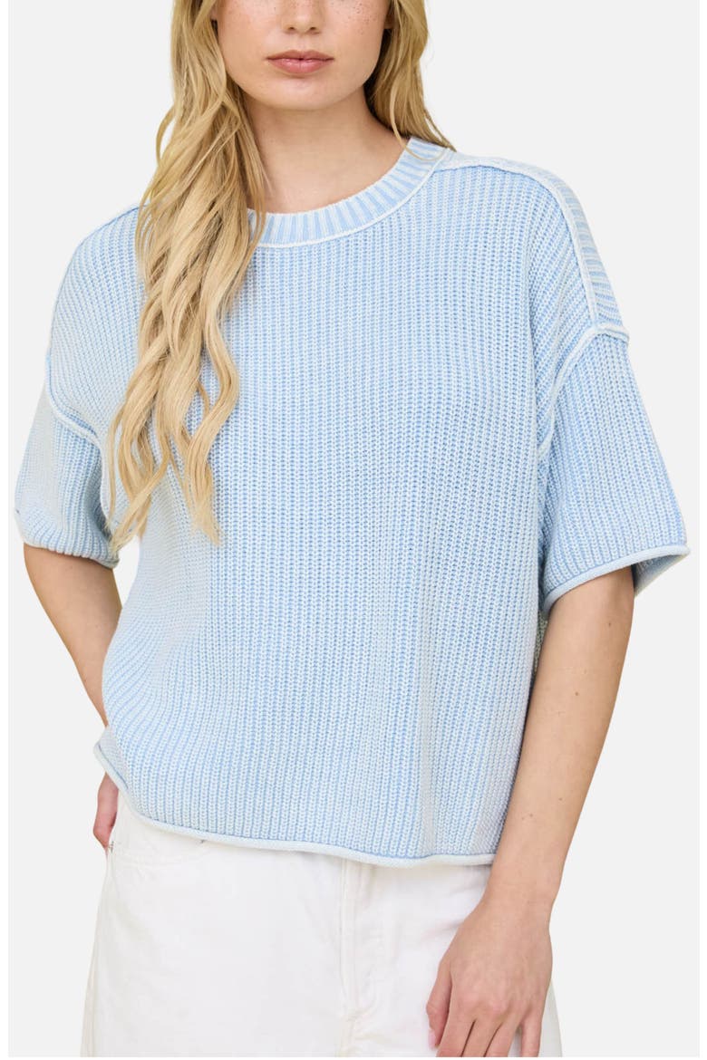 Rib Knit Raw Edge Cotton Blend Sweater, Main, color, LIGHT BLUE
