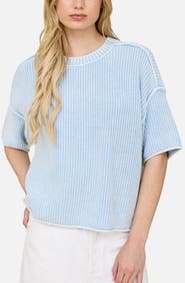 J.O.A. Rib Knit Raw Edge Cotton Blend Sweater