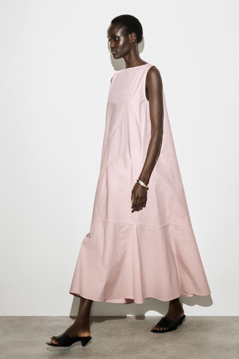 Dropped-hem Cotton Midi Dress, Alternate, color, LIGHT PINK