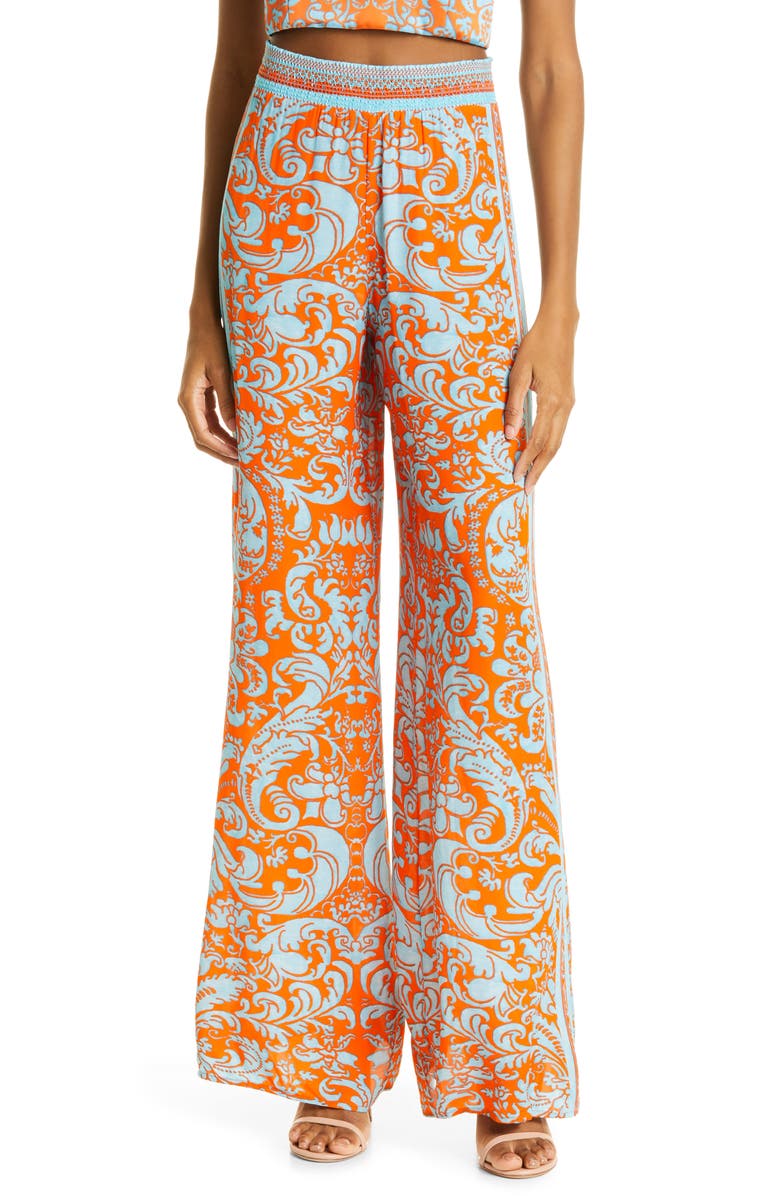 Alice + Olivia Athena Tapestry Print Wide Leg Pants, Main, color, 
