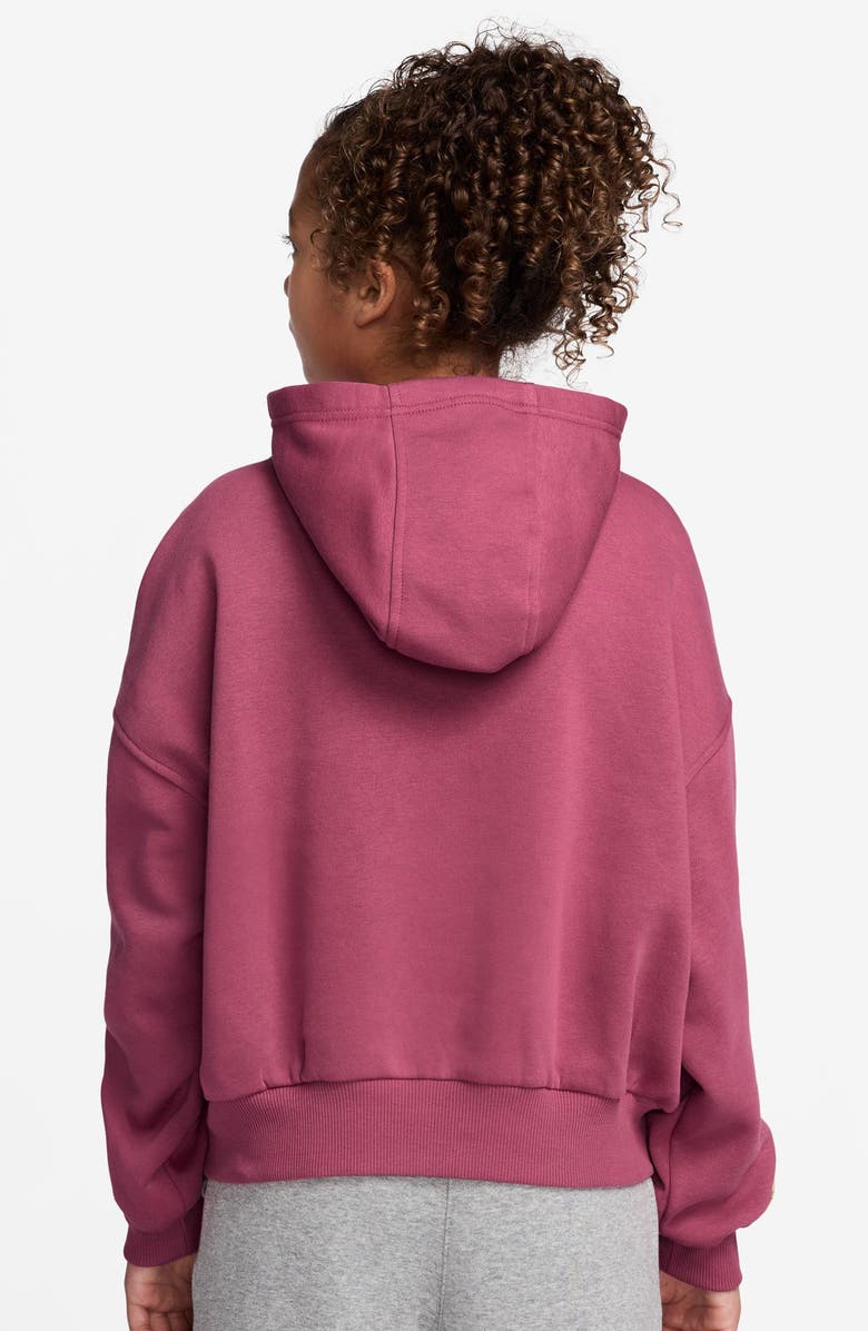 Nike Kids' Relaxed Fit Cotton Blend Fleece Hoodie, Alternate, color, Sweet Beet/ Metallic Gold