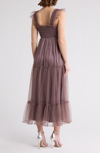 Ruffle Tulle Overlay Tiered Maxi Dress