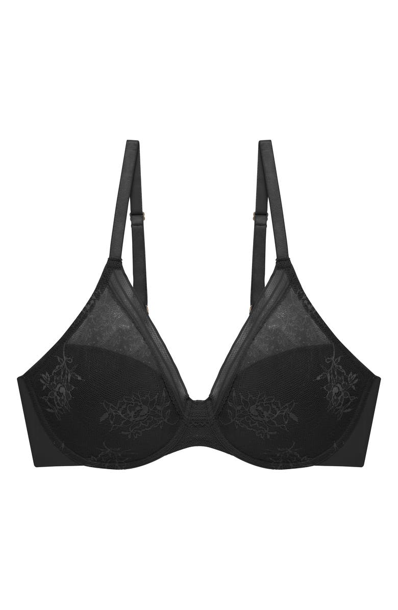 Natori Love Lace Back Smoothing Plunge T-Shirt Bra, Alternate, color, Black