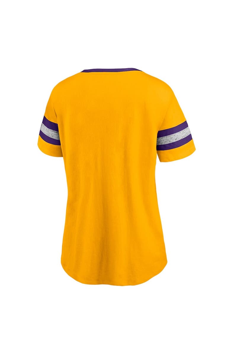 FANATICS Women's Fanatics Branded Gold/Heathered Gray Los Angeles Lakers Block Party Striped Sleeve T-Shirt, Alternate, color, 