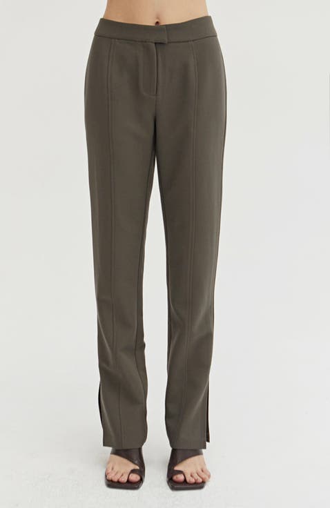 パンツ   Women Straight Pants K20K207641VI Grey Vintage Korean Style Grey Low Rise womens suits Pants for