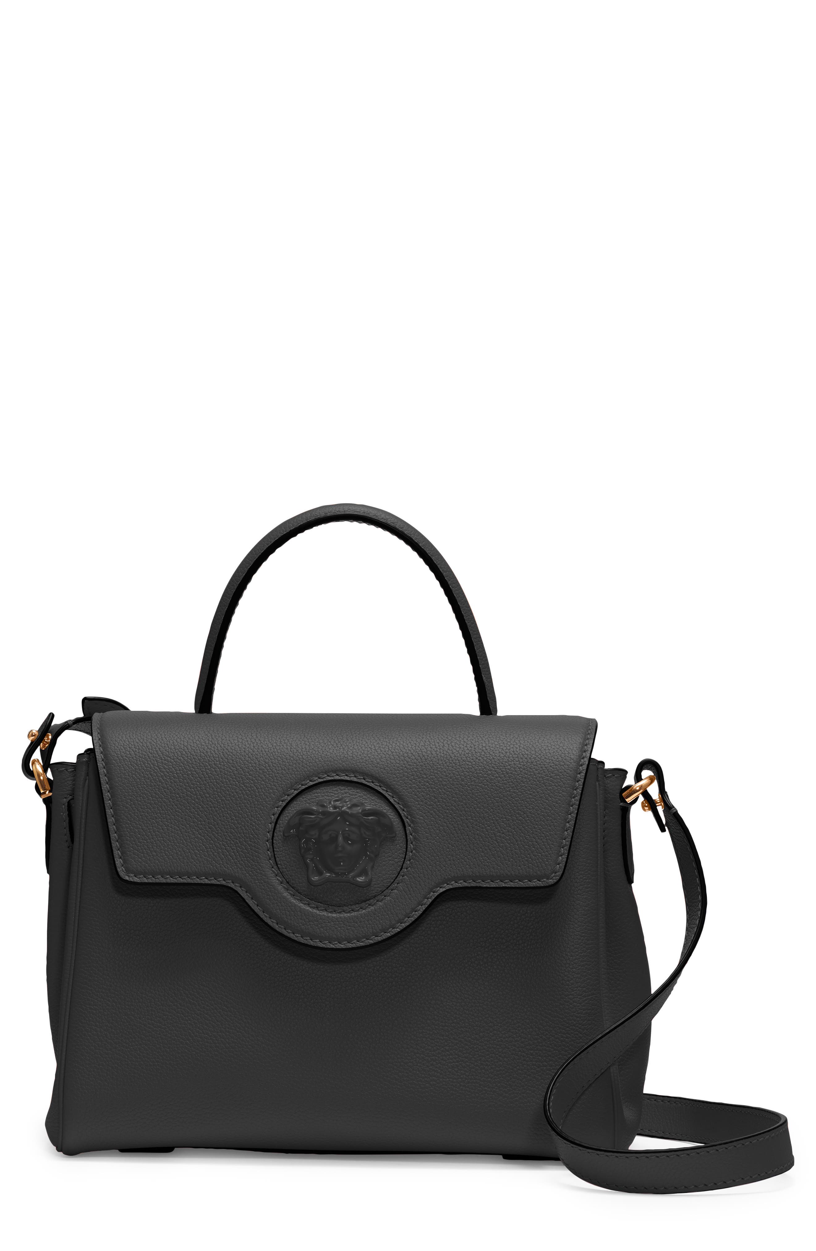 Versace La Medusa Medium Leather Top Handle Bag, Main, color, 