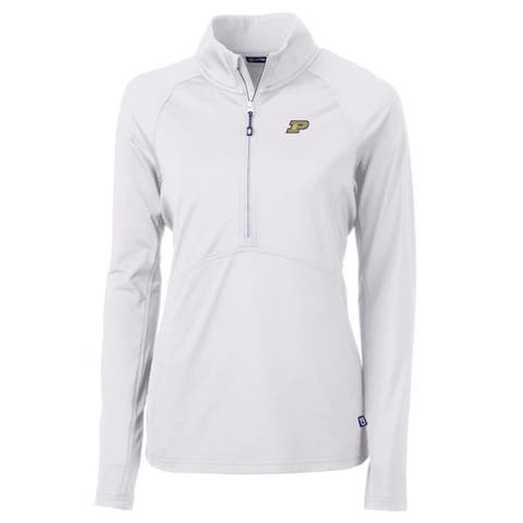 Women's Cutter & Buck White Purdue Boilermakers Adapt Eco Knit Half-Zip Pullover Jacket