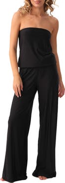 PQ SWIM Lacey Strapless Wide Leg Cover-Up Jumpsuit