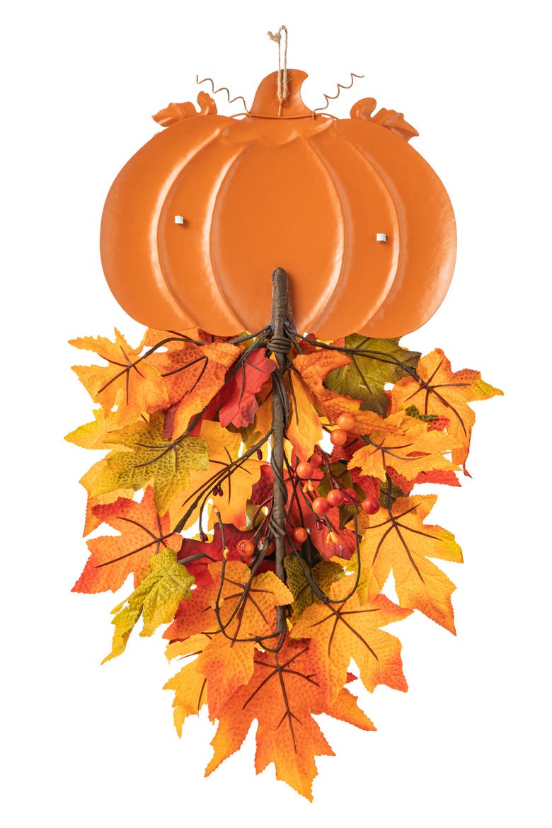 Fall Metal Pumpkin & Sunflower Swag Wall Decor, Alternate, color, Orange
