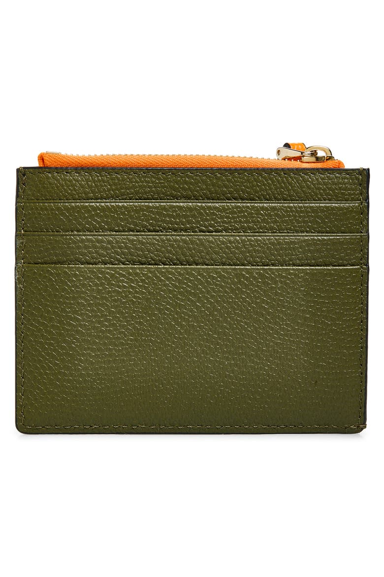 Rockstud Leather Trim Zip Card Case, Alternate, color, GREEN