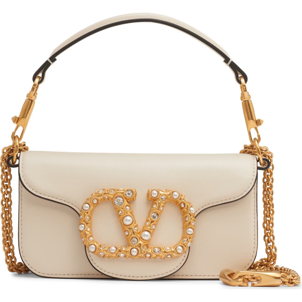 Valentino Garavani Small Locò Leather Shoulder Bag In White