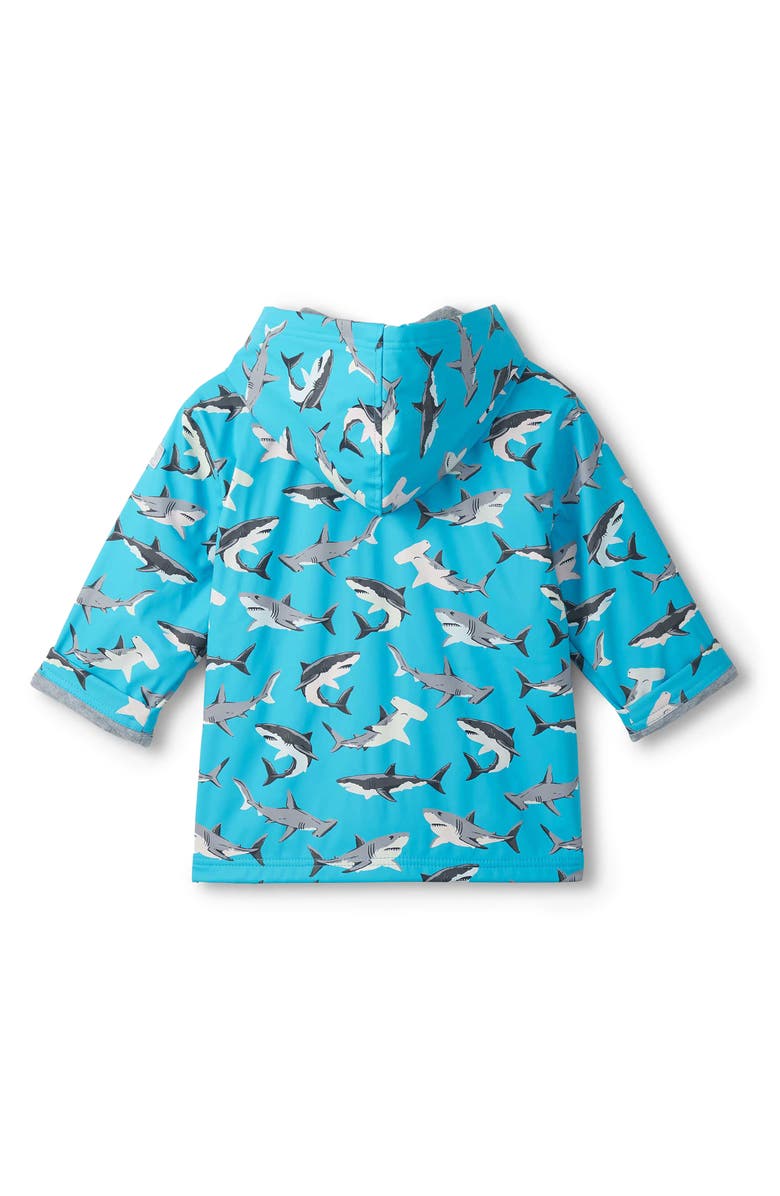 Hatley Kids' Shark Party Color Changing Waterproof Hooded Raincoat, Alternate, color, Blue