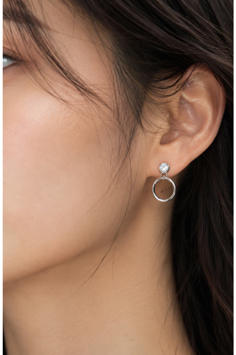Cubic Zirconia Circle Drop Earrings, Alternate, color, SILVER PLATED